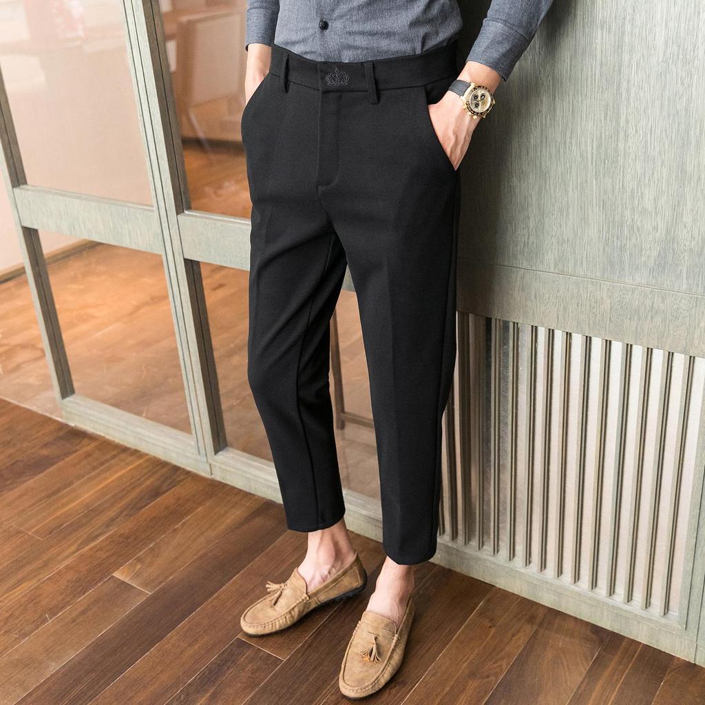 Men's Slim Fit Woolen Embroidered Trousers - Warm Casual Pants for Autumn/Winter