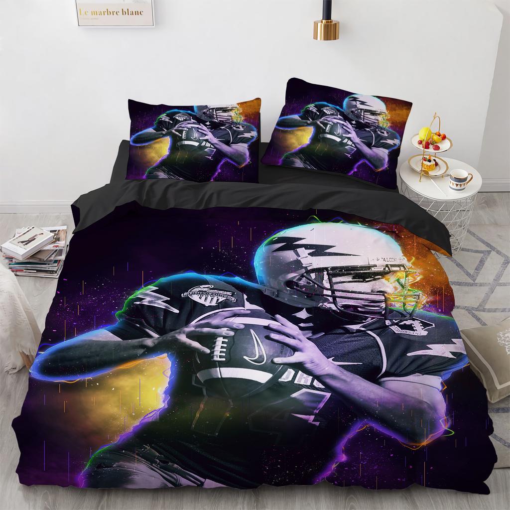 3D Print Rugby Sports Duvet Cover Set, American Football Bedding Set Queen Fashion 3pcs Comforter Microfiber Quilt Cover Double