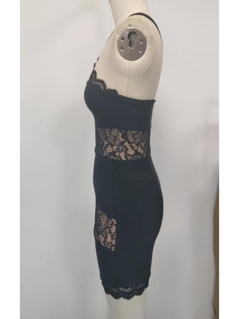 Black Lace Patchwork Sheer Evening Dress - European & American Bodycon Style