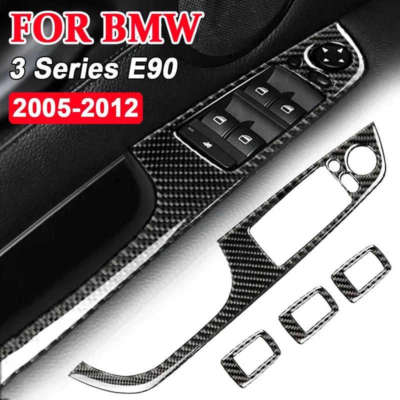 LHD Carbon Fiber Interior Car Windows Switch Control Panel Sticker Trim Cover Decoration For BMW 3 Series E90 2005 2006-2012