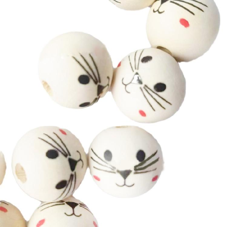 50Pcs Wood Faced Beads, Smiles Beads with Holes, Natural Wood Beads Round Beads
