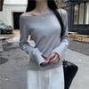 Women's Gray Off-Shoulder Asymmetric Slimming Long Sleeve Top - 2024 Trendy Autumn/Winter Versatile Style