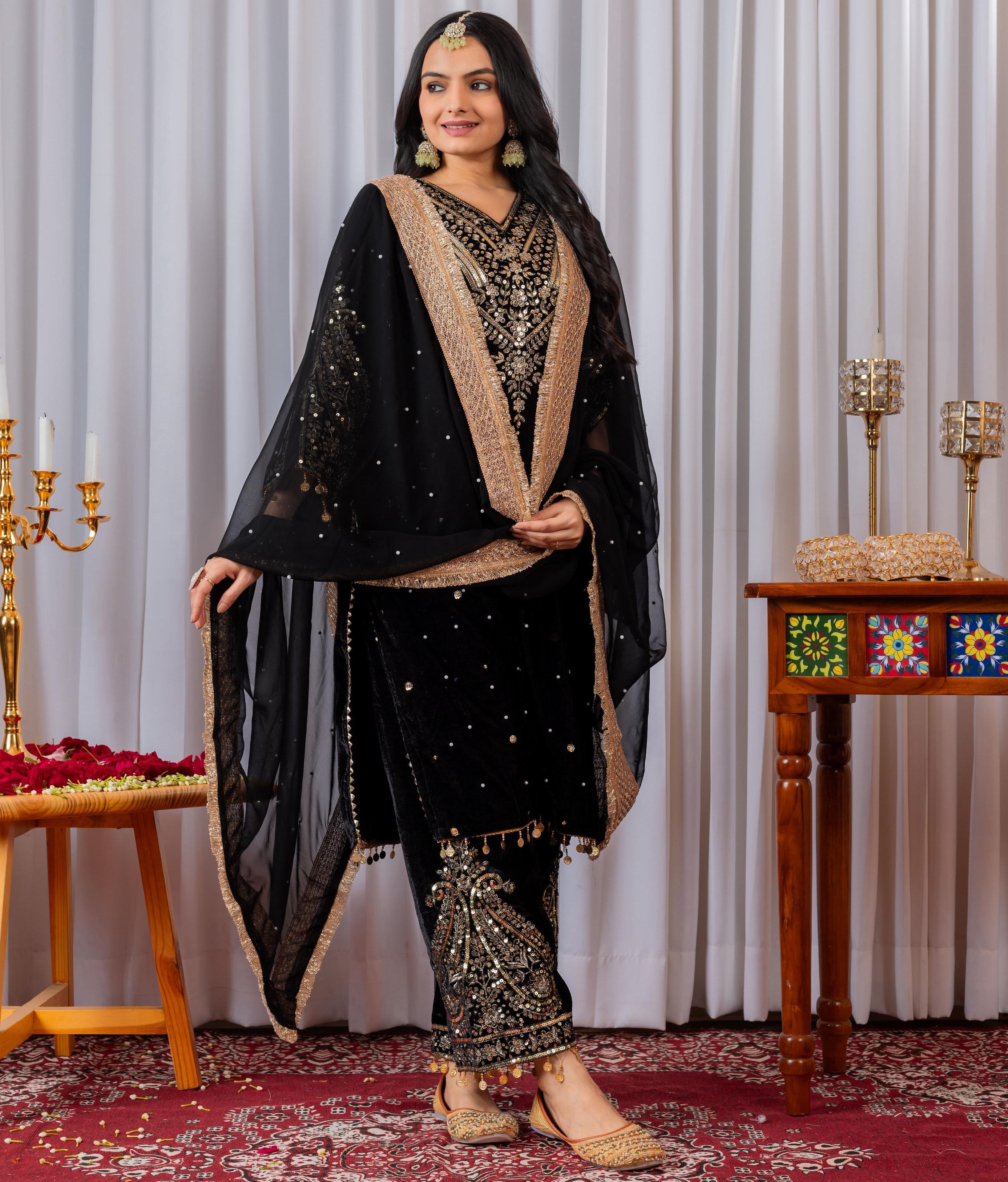 Bollywood samta salwar tērps, sieviešu izšūta