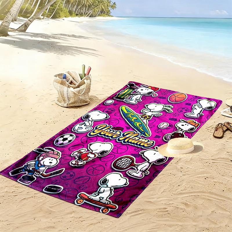 Custom NameSnoopy sports stickers. Beach Towel Soft Microfiber Summer Towel Quick Dry Absorbent Towel for Beach Swimming Pool Travel