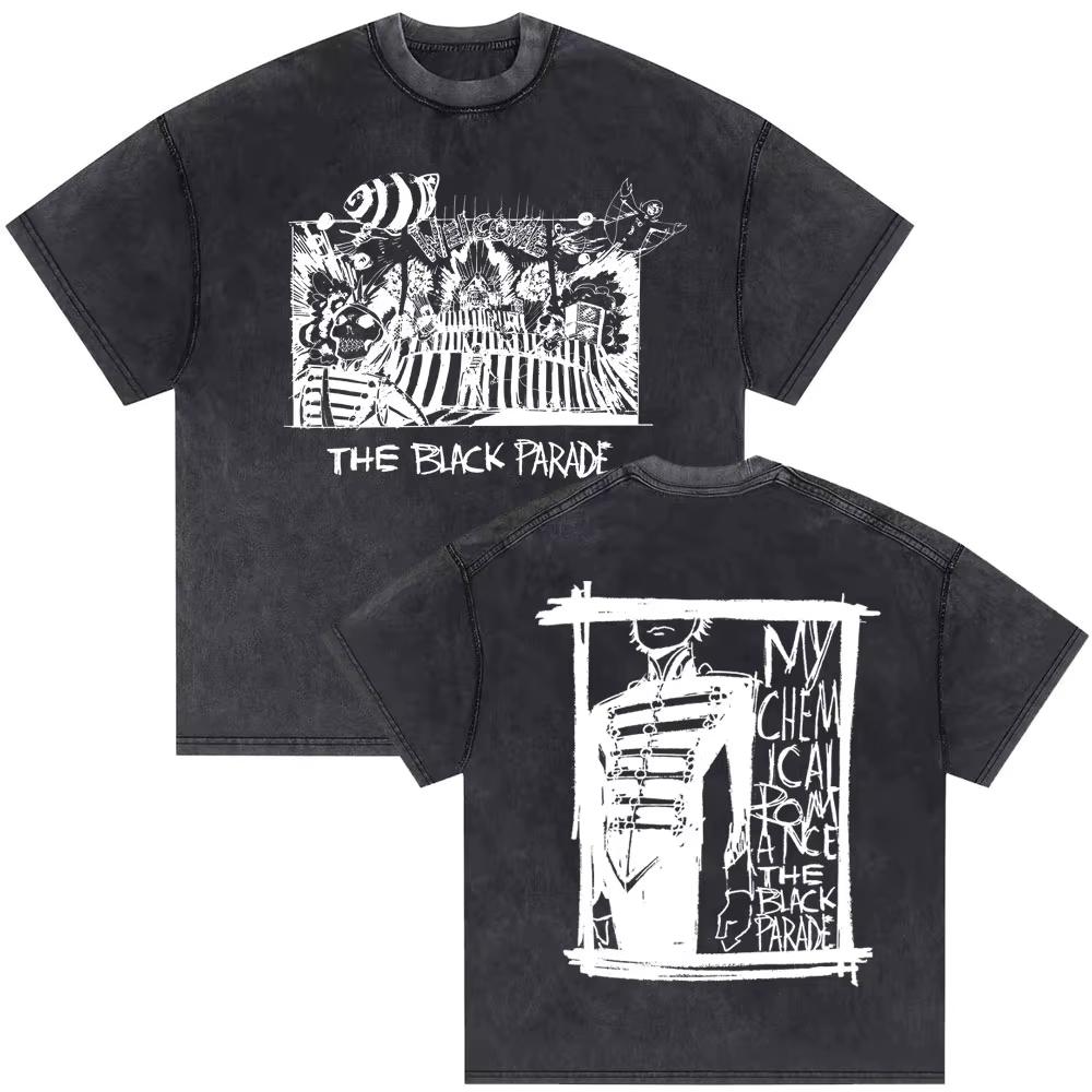 2026 Washed Vintage My Chemical Romance 2007 Tour T Shirt Men Women Parade Punk Emo Rock Band T-shirts Gothic Cotton Oversized T-shirts