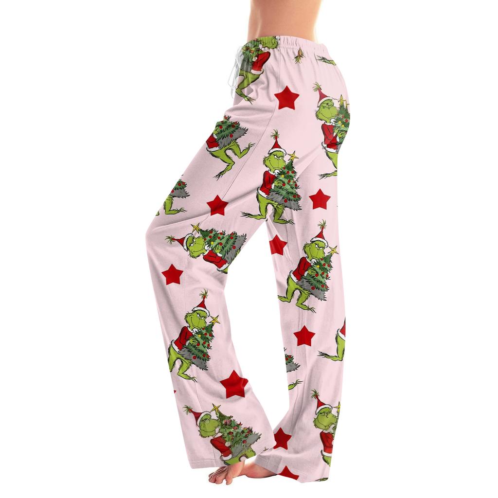 Womens Pajama Pants Sleepwear Casual Drawstring Elastic Waist Pants Comfy Straight Yoga Loose Trousers