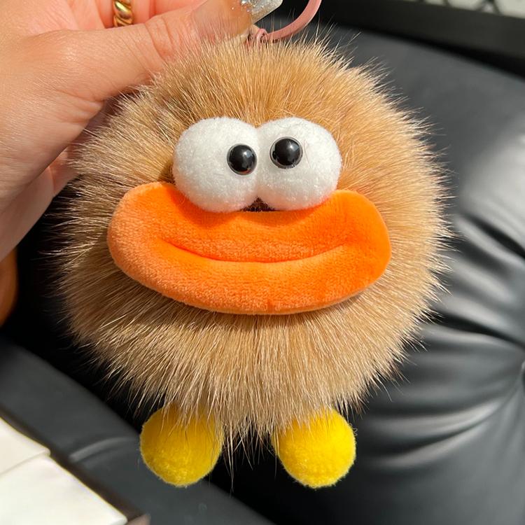 [Cute Big Mouth] Fox Hair Small Coal Ball Keychain Pendant, Pom-pom Doll, Doll Back Bag Pendant