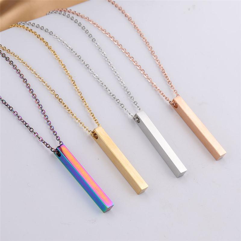 Minimalist Luxe Pierced Square Bar Pendant Glossy Textured Long Necklace