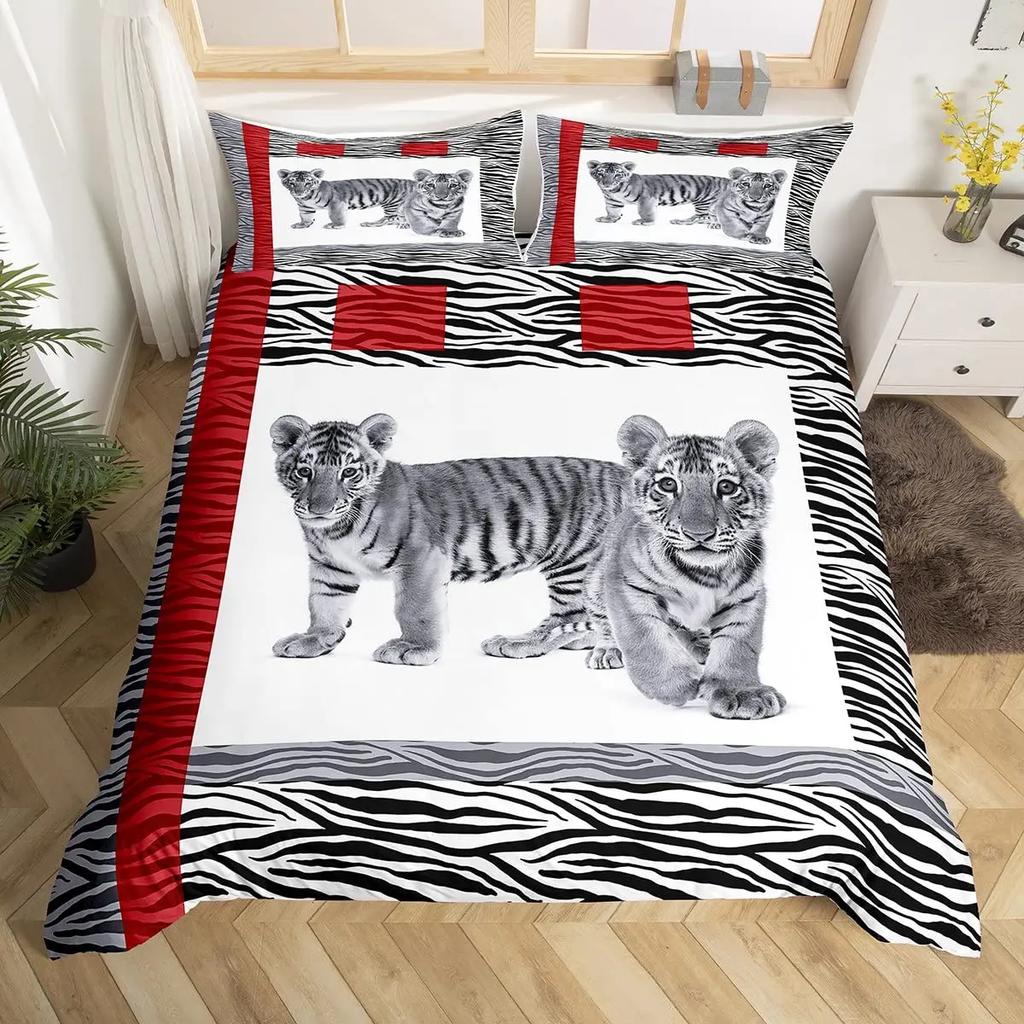 Zebra King Queen Duvet Cover Colorful Animal Bedding Set For Teens Adults Savanna Creatures Black 2/3Pcs Polyester Quilt Cover