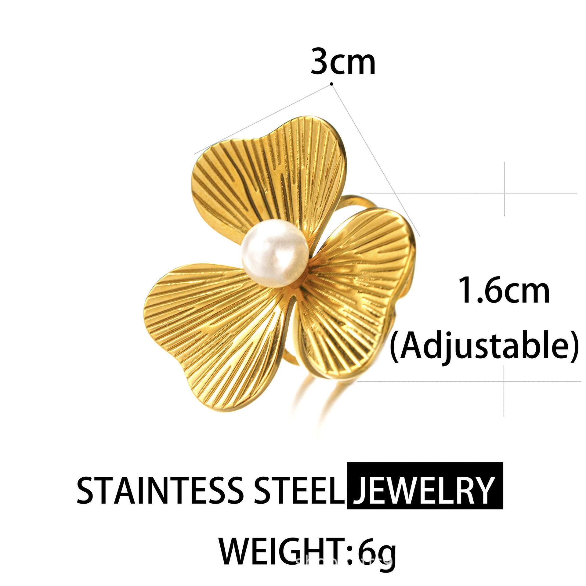 Personalized 18K Gold Stainless Steel Flower Ring - Women s Simple Open Design