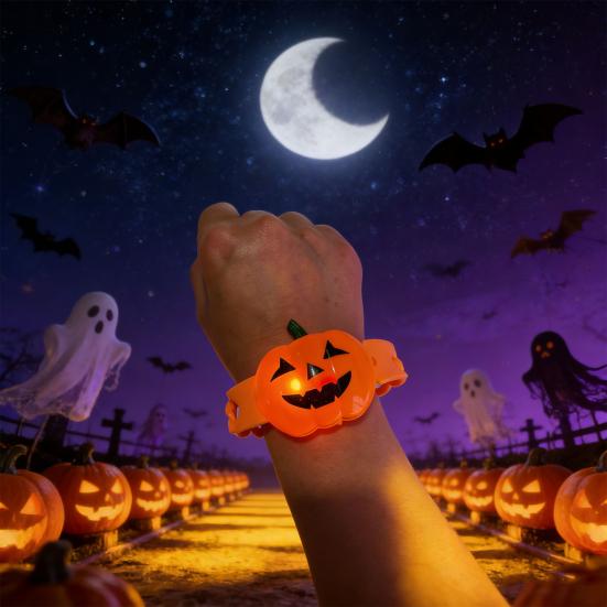 Halloween Wristband, LED Light Up Bracelets, Spooky Skull Eyeball Spider Pumpkin Wrist Bands for Halloween Party Supplies