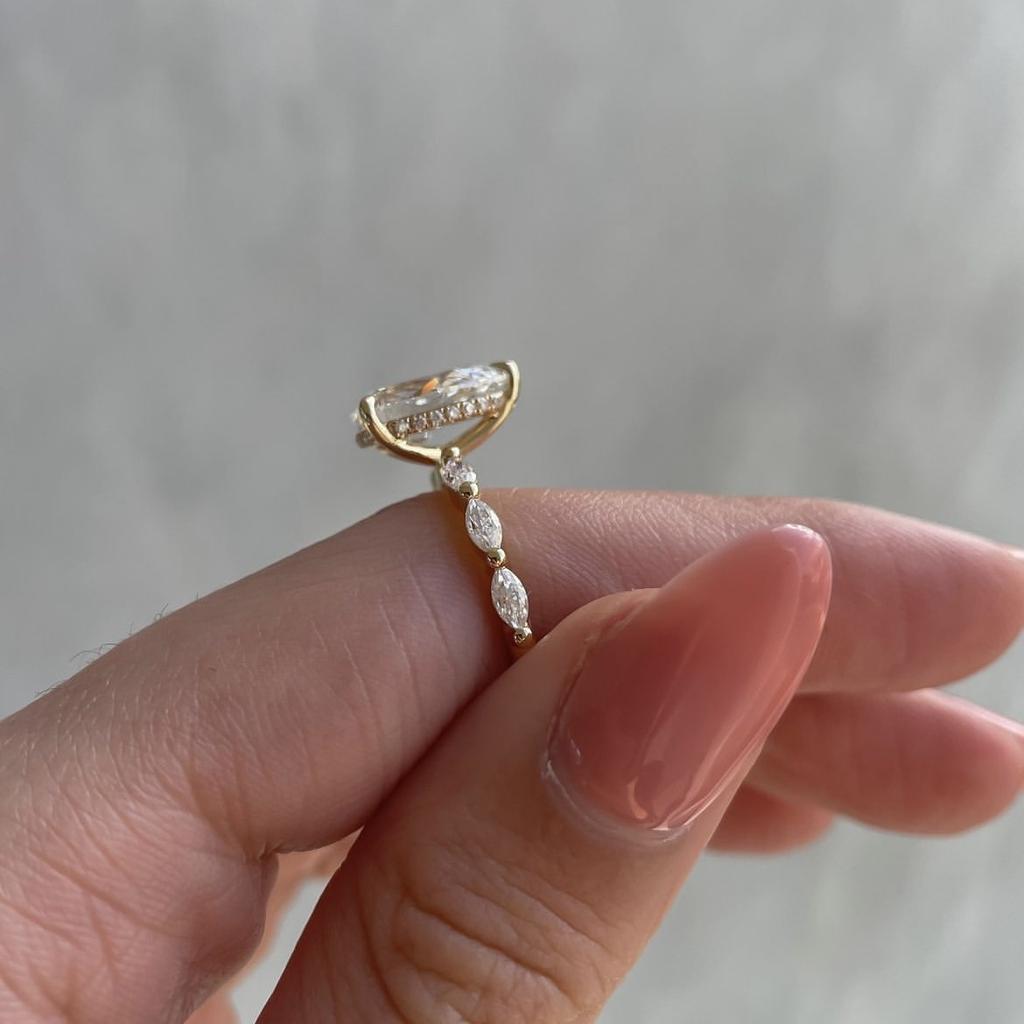 Gold Plated Stainless Steel Rings For Women water drop Zircon Wedding Ring Jewelry Accessories Size 6-11