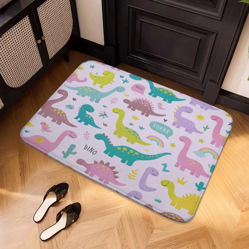 Dinosaur Door Mat – Colorful Cartoon Dino Pattern, Soft Entryway Mat for Bathroom, Kitchen