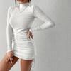 Women's Sexy Dress Solid Color Hollowed Out Long-sleeved Half-high Neck Package Hip Skirt Elegant And Comfortable