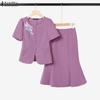 ZANZEA Women Short Sleeve Print Blouse and Ruffles Skirts Casual Two Piece Suit Sets