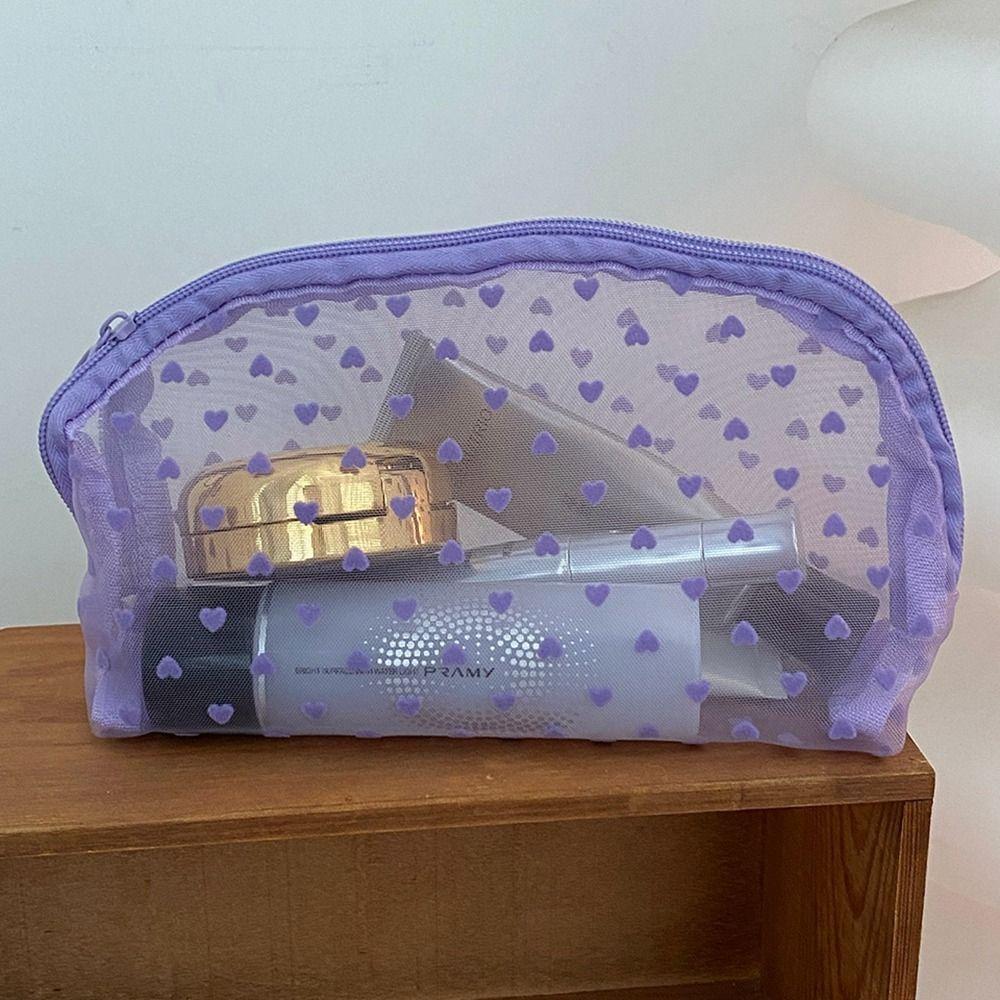 Wave Point Cosmetic Bag Mesh Storage Bag Zipper Bag Transparent Organizer Case Women