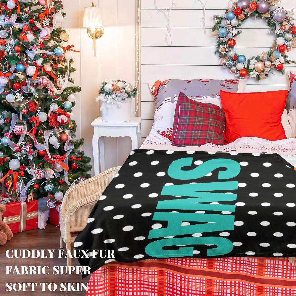 Teal Polka Dot SWAG Winter Summer Flannel Blanket Throw Fleece Soft Fuzzy Plush Cozy Fleece Blankets for Sofa Ideal Gifts