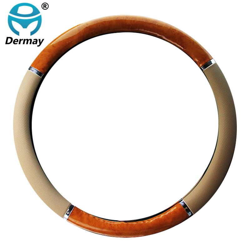 DERMAY 5style Car Wood Steering Wheel Cover PU Leather Wooden Design for BMW VW Golf Polo CC Hyundai Kia Nissan Honda Accord