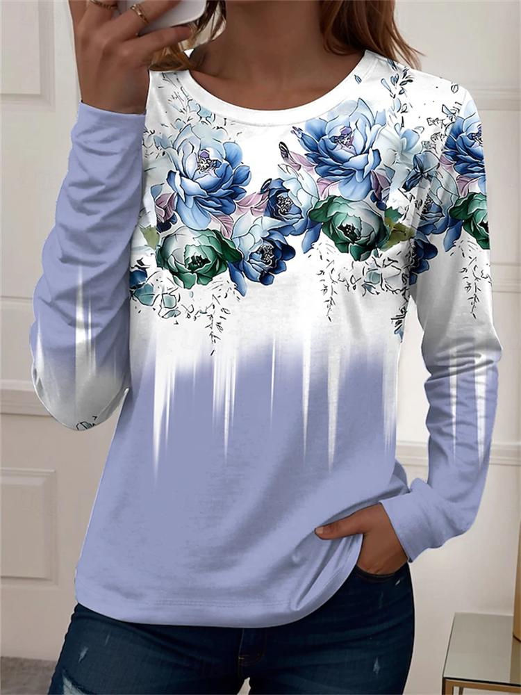 New Autumn Women's Long-Sleeved 3D Abstract Art Print Crew Neck Casual T-Shirt Fashionable and Trendy Street Style Top