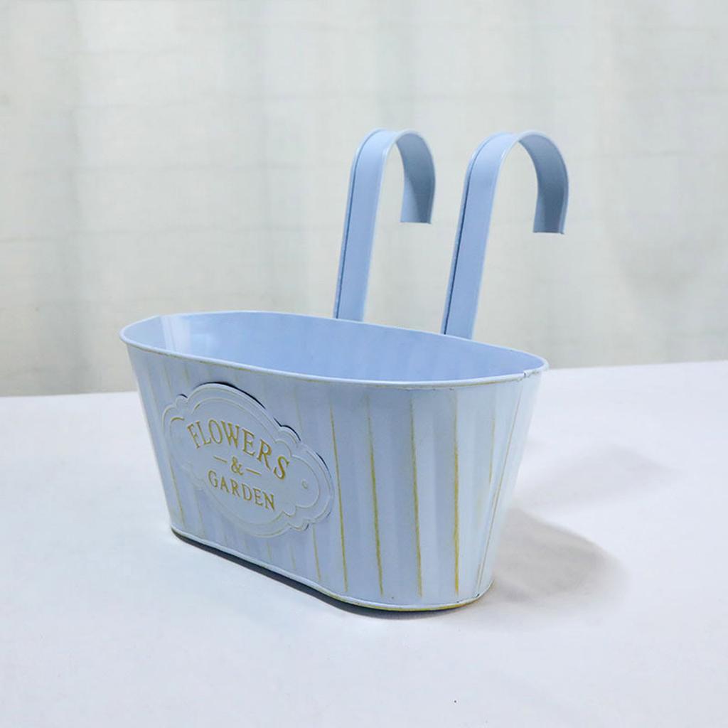 Metal Iron Hanging Flower Pot for Railing Fence Balcony Plant Holder Garden Planter Bucket with Detachable Hooks Decor