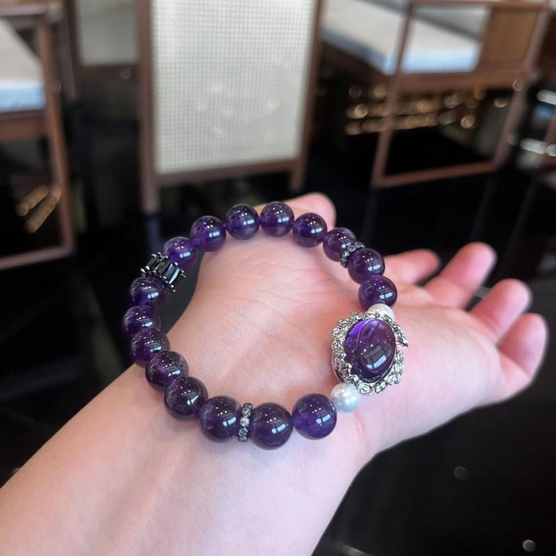 Handmade Natural Amethyst Bracelet 10mm Deep Purple Crystal Beads Minimalist Luxury Womens Jewelry Gift
