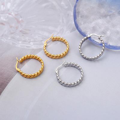 Titanium Steel K Furnace Real Gold Electroplating Thick Round Twist Circle Earrings Light Luxury Personality Temperament Versatile Ear Buckle Earrings