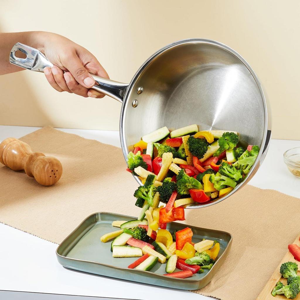 Stainless Steel Triply Frying Pan (Small Size/ 22Cm) | Induction and Gas Stove Compatible | Three-Layer Durable Construction