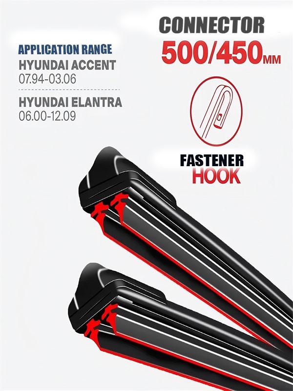 Hook Wiper Blades 500/450mm (20 +18 ) for Hyundai Accent, Elantra & Kia Rio чёрный