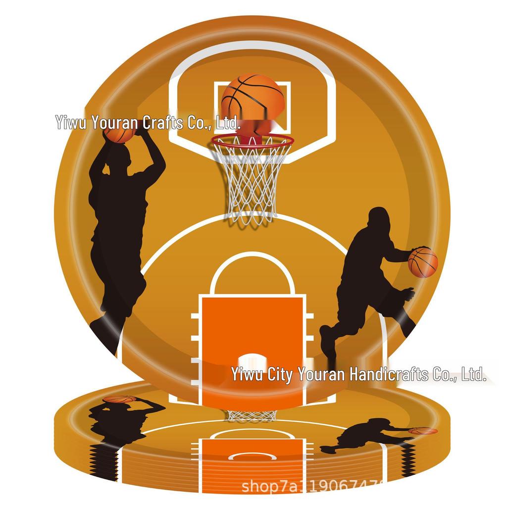 Basketball Slam Dunk Party Set: Disposable Plates, Tablecloth, Napkins & Decorations.
