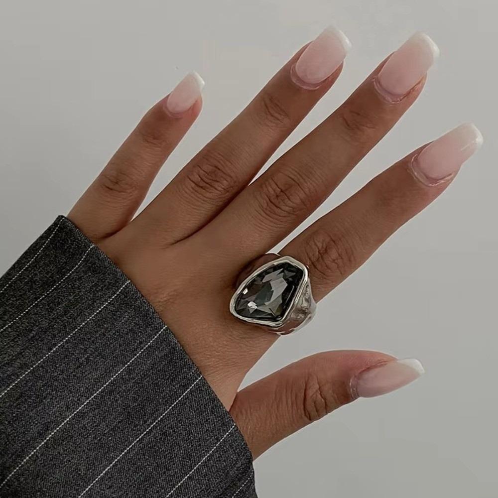 New Grey Crystal Crystal Geometric Ring Asymmetrical Adjustable Zircon Ring Silver Jewelry Accessories Square Finger Rings Women