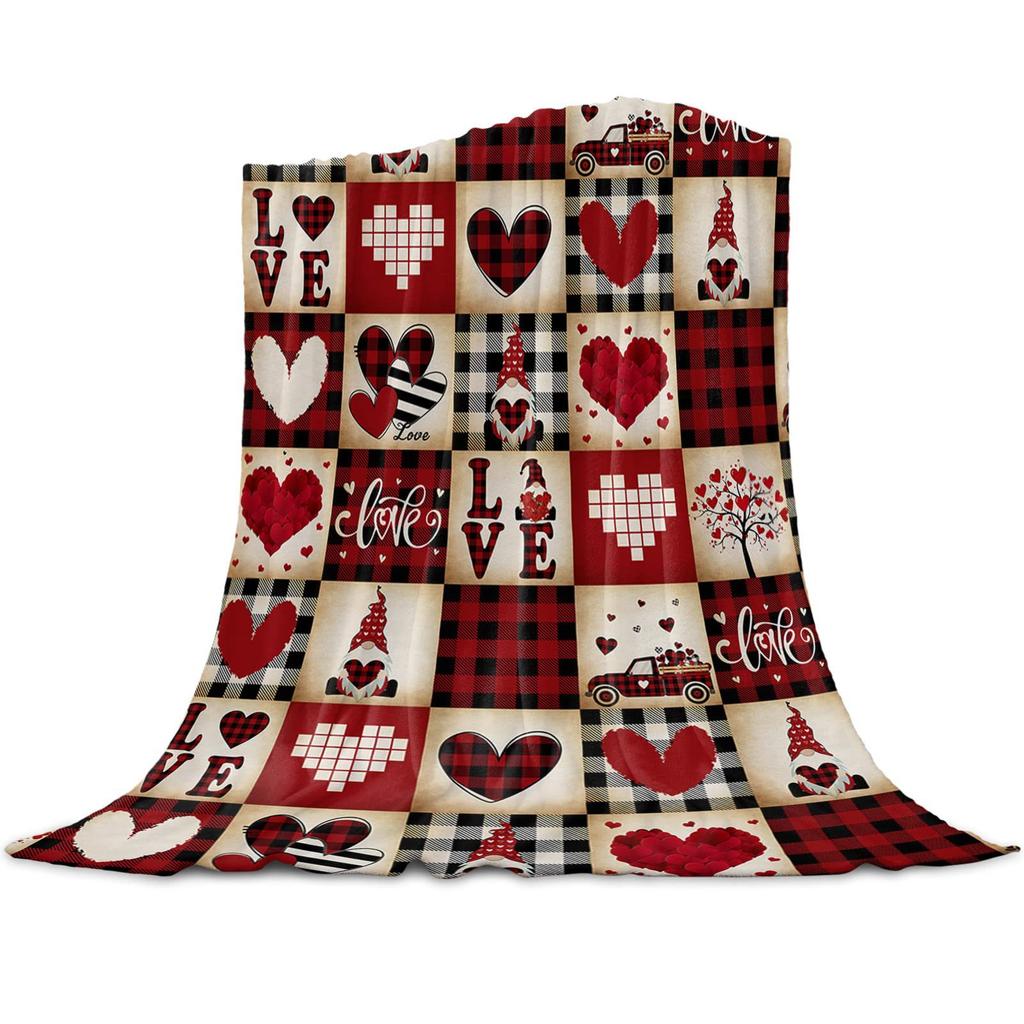 Valentine's Day Hearts Printed Blanket for Sofa Bed Travel Camping Living Room Office Conditioning Blanket for All Seasons Gifts