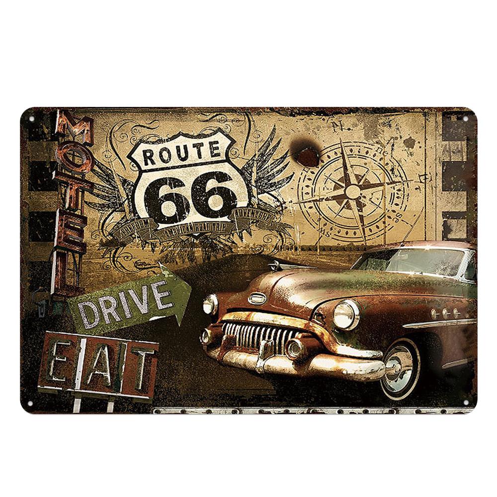 Vintage USA Route 66 Sign Metal Tin Plate Bar Pub Club Man Cave Wall Decoration Plaque Retro Poster Home Decor 30X20CM