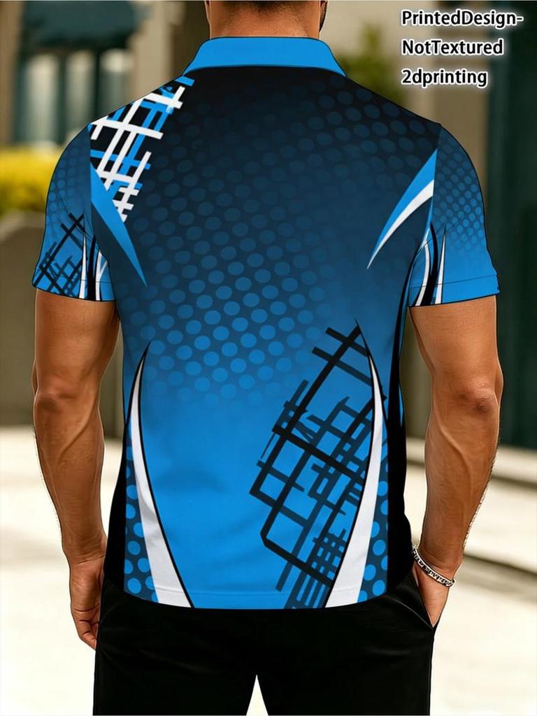 Men'S Outdoor Polo Shirt, Modern Abstract Gradient Blue Design, Polyester Material, Mixed Colors Available, Multiple Sizes, Dynamic Urban Style,