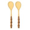 2Pcs Silver Dinnerware Cutlery 304 Stainless Steel Wood Bamboo Handle Food Serving Salad Spork Server Fork Spoon Tableware Set
