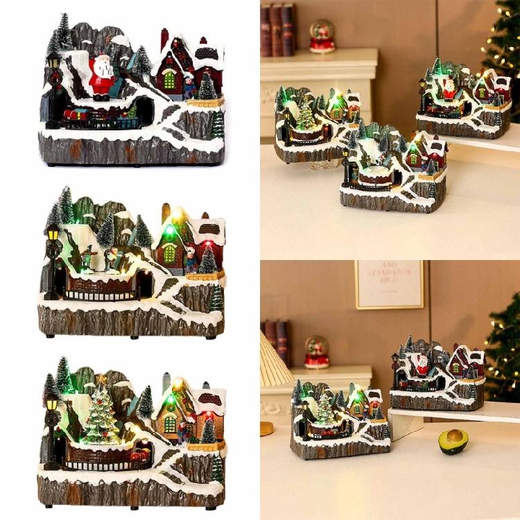 Christmas Village House Figurine with Led Light Festival Holiday