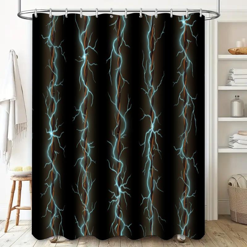 Modern Electric Lightning Shower Curtain Waterproof Fabric Decorative Bath Curtains Black Background With White Stripes In Vario