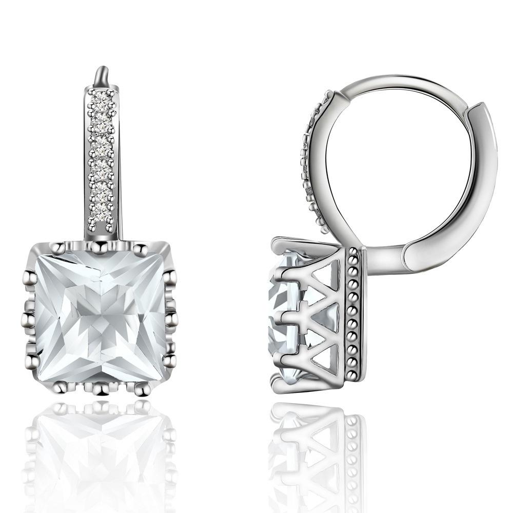 Elegant Silver Color Square Ethnic Crystal Dangle Earrings For Fashionable Women
