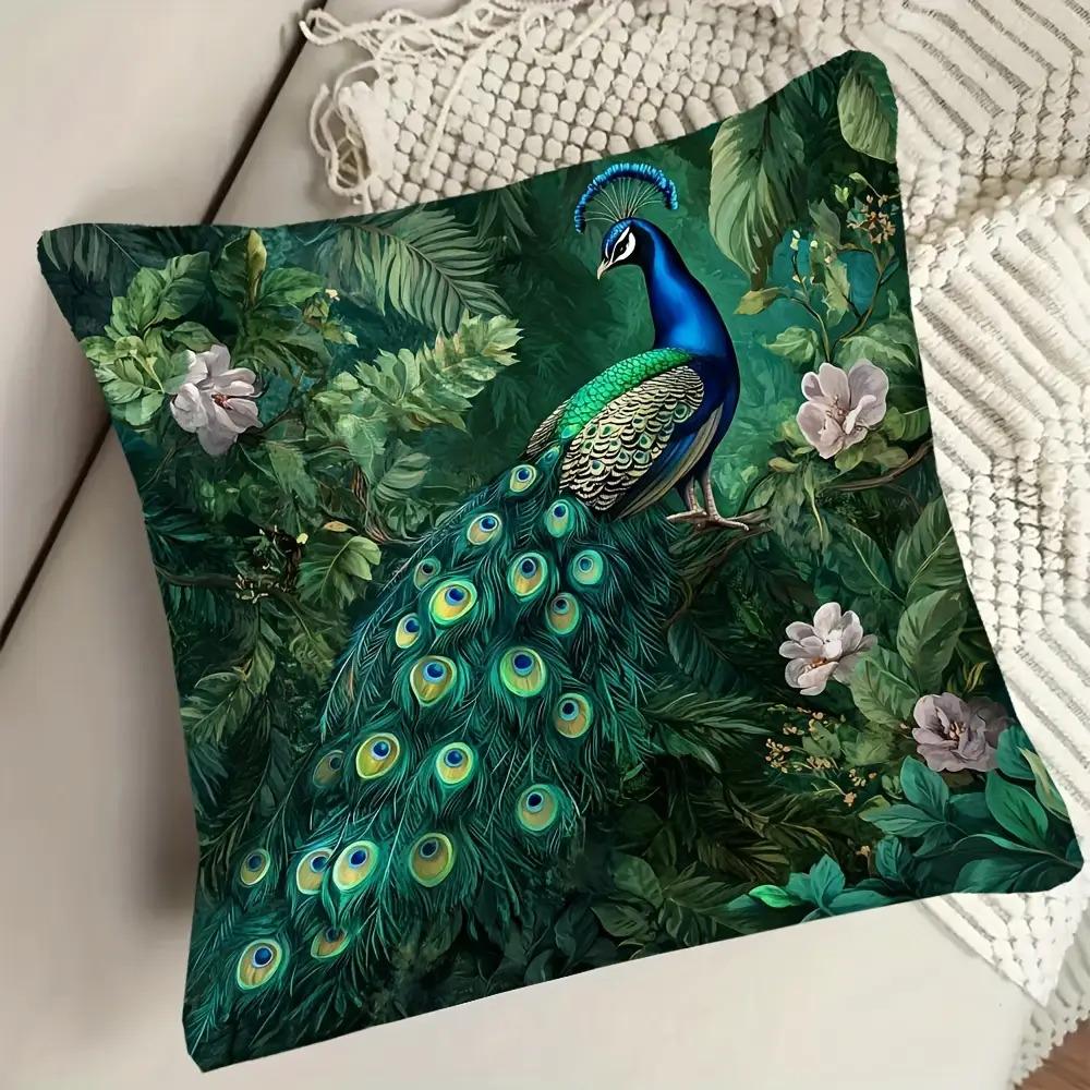 1 Stück Vintage Dschungel Pfauenmuster Kissenbezug, Geeignet für Sofa, Schlafzimmer, Wohnzimmer, Elegantes Geschenk für Liebhaber der Heimdekoration
