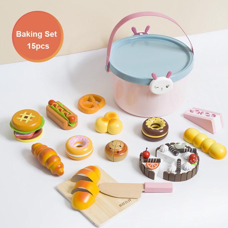Wooden Pretend Play Children Toys Fruit Vegetable Cutting Set for Girl Kitchen Food Play Imitation Game Montessori Education Toy
