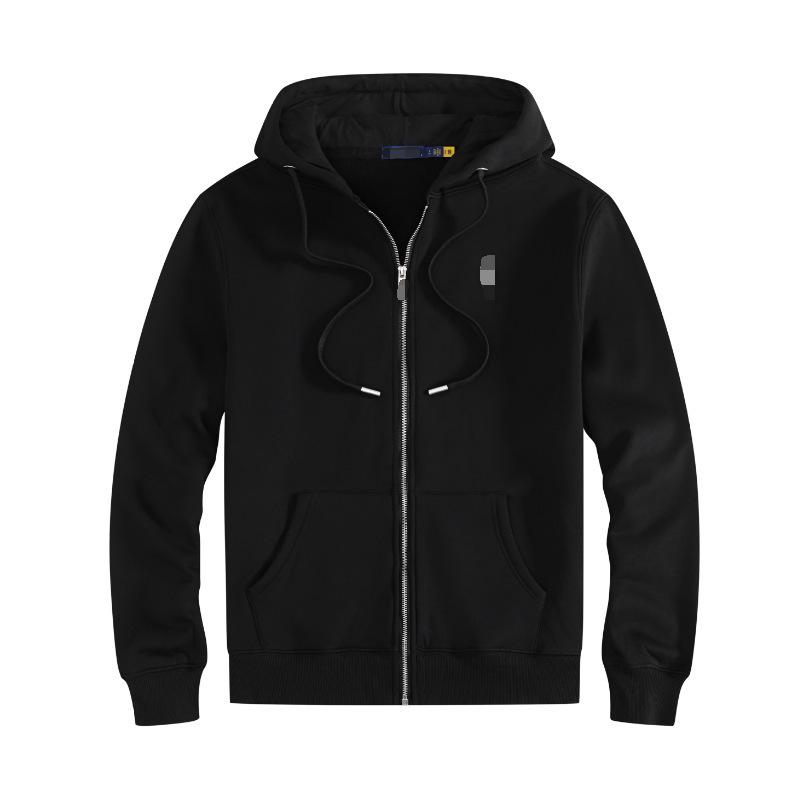 Herren Baumwolle Langarm Bestickter Pferd Polo Hoodie mit Reißverschluss Cardigan und Samtfutter für Herbst und Winter