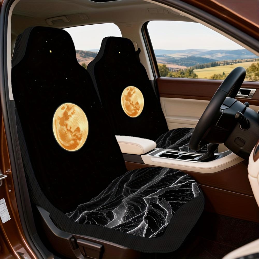 2pcs Golden Moon Mountains Night Sky Pattern Car Seat Covers | Washable, Easy To Install, Universal Fit For Sedan And SUV Front