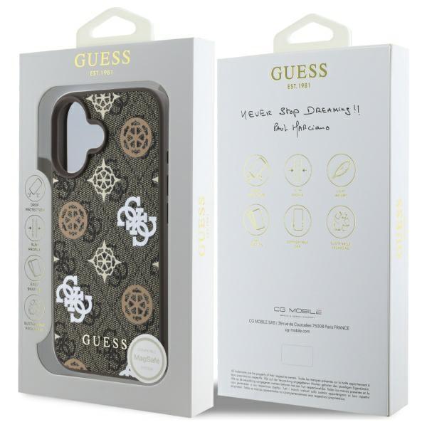 Guess Guhmp16Sp4Rpsw iPhone 16 6.1 Brązowy/Brown Twarde Etui 4G Nadrukowane Paski Magsafe