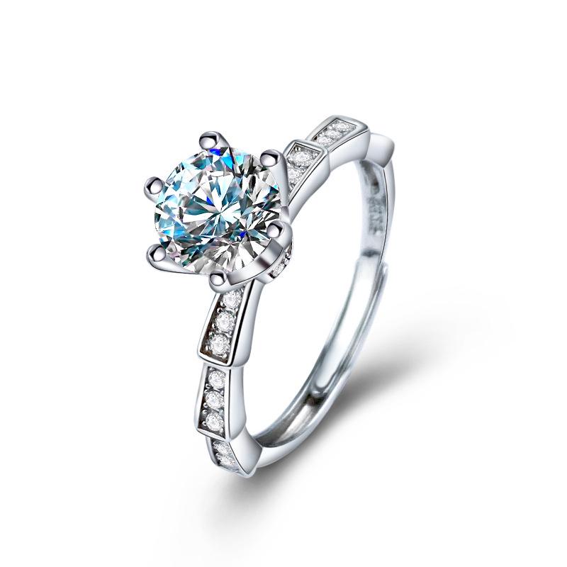 1 Carat Moissanite White Gold-Plated Silver Ring (S925, PT950, Non-Fading, Zircon)