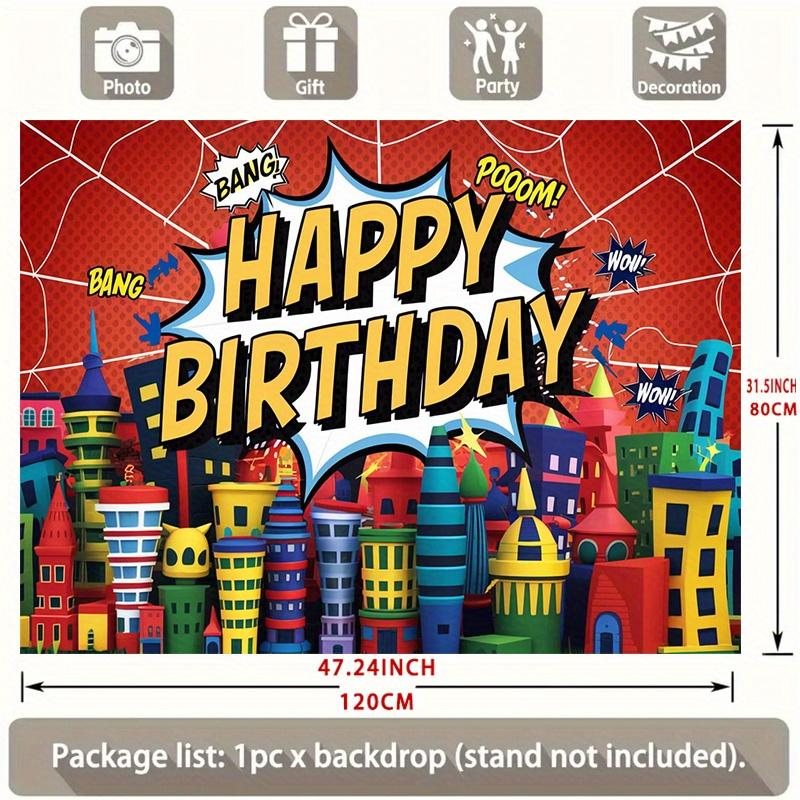 Comic Book Style Happy Birthday Party Banner, Polyester Backdrop for Home Room Wall
