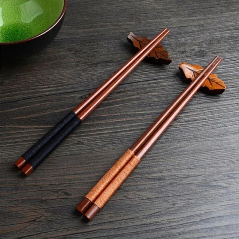 4 Pairs of Handmade Japanese Natural Chestnut Wood Sushi Chopsticks Reusable Chopstick Set Value Gift Sushi Chinese Food Tie
