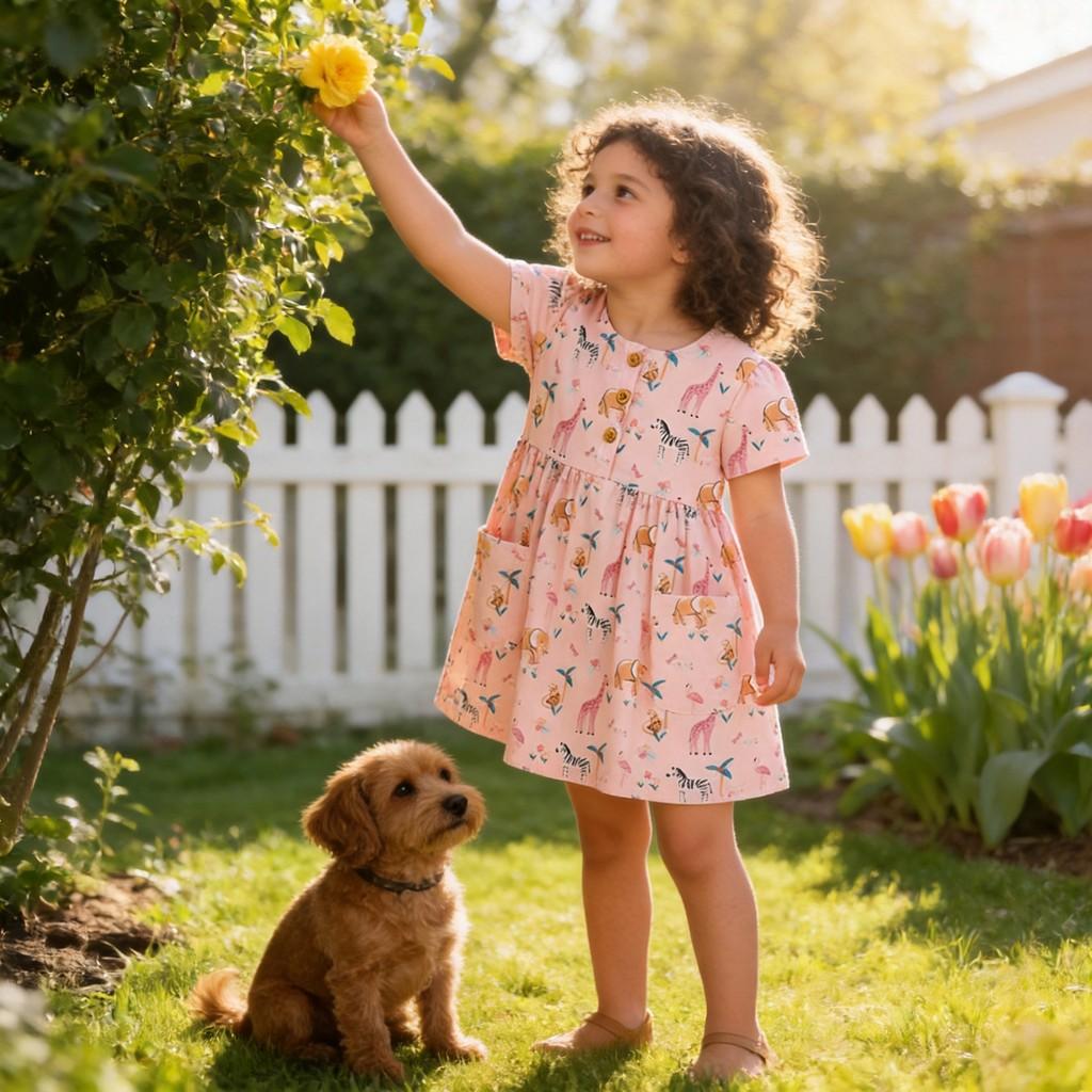 Summer Girl Dress With Soft Cotton Fabric And Floral Pattern For Toddler Girls