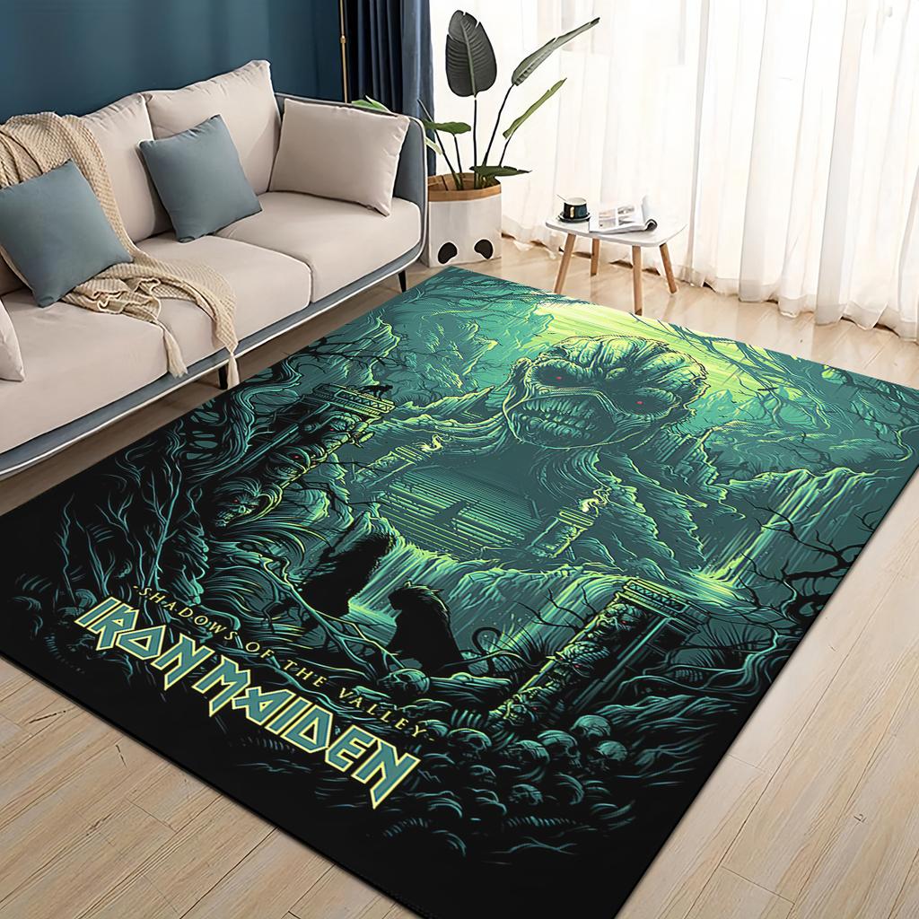 3D I-RON M-Maidens Meital Band Carpet Rug for Living Room Bedroom Home Sofa Decoration,Kids Play Non-slip Floor Mat