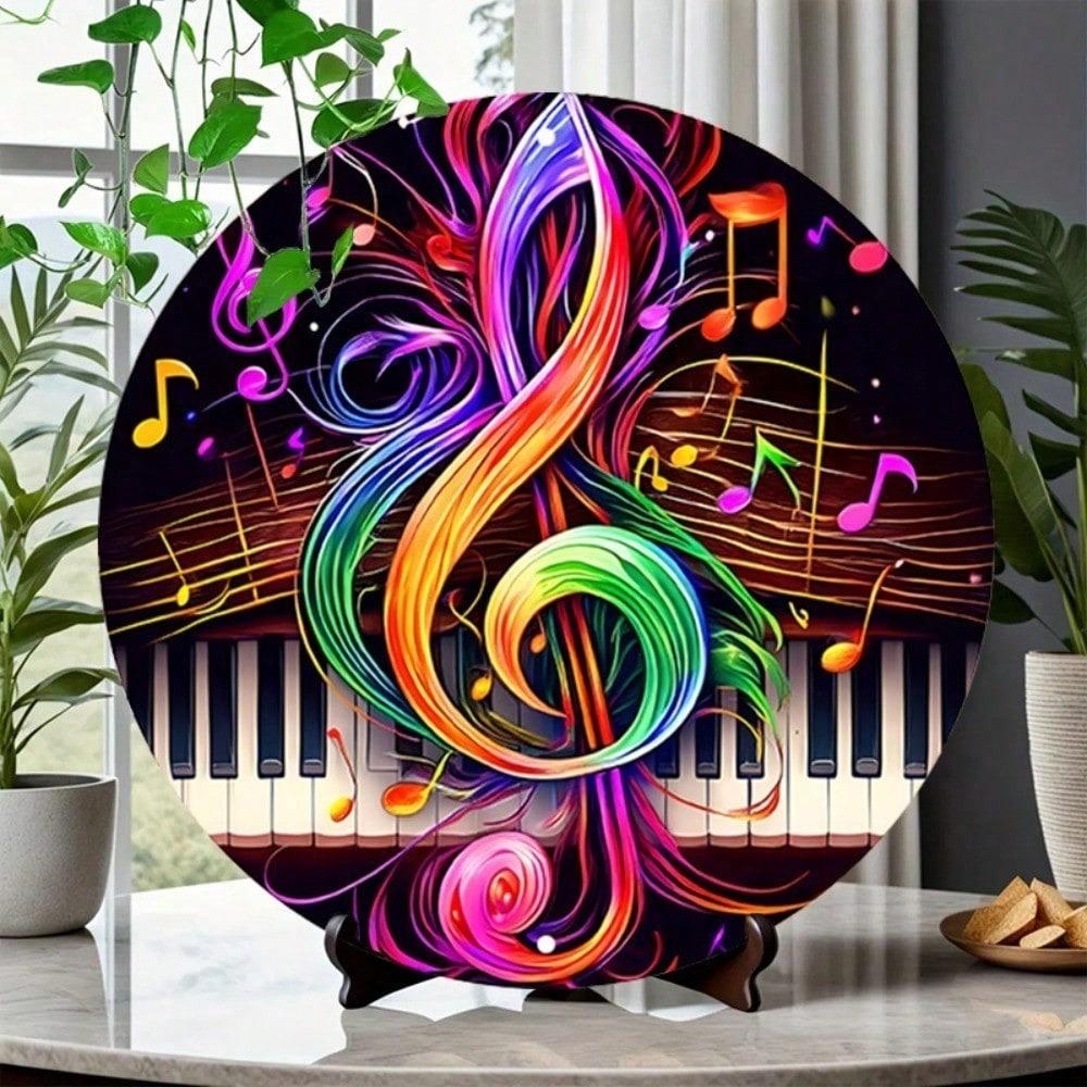 Retro Music Note Metal Tin Sign Vintage Round Aluminum Wall Decor Home Garage Bar Cafe Rustic Piano Keyboard