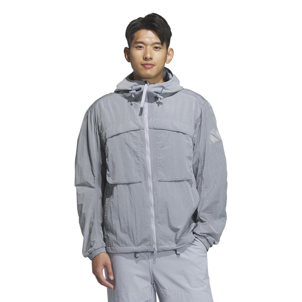 Adidas City Escape Loose Fit Shiny Crinkle Ripstop Hooded Jacket KQD44 Halo Silver Men's (JM2046) J/L