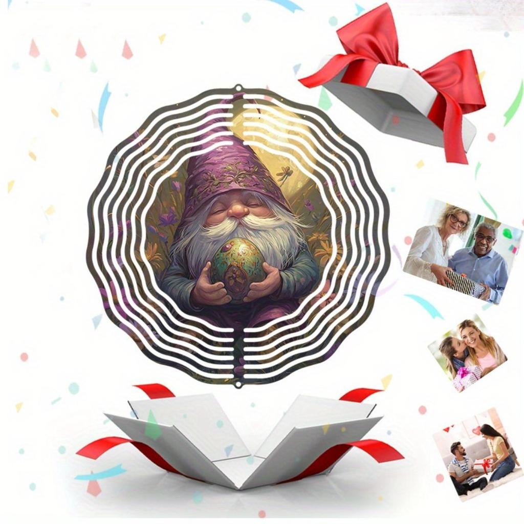 Purple Cloaked Gnome 3D Metal Wind Chime Moonlit Flower Design Outdoor Hanging Decor for Garden Home Wedding Christmas Gift